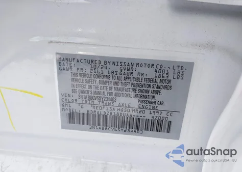 2025 Nissan Sentra Sv z USA, uszkodzony, nr VIN 3N1AB8CV6SY234403